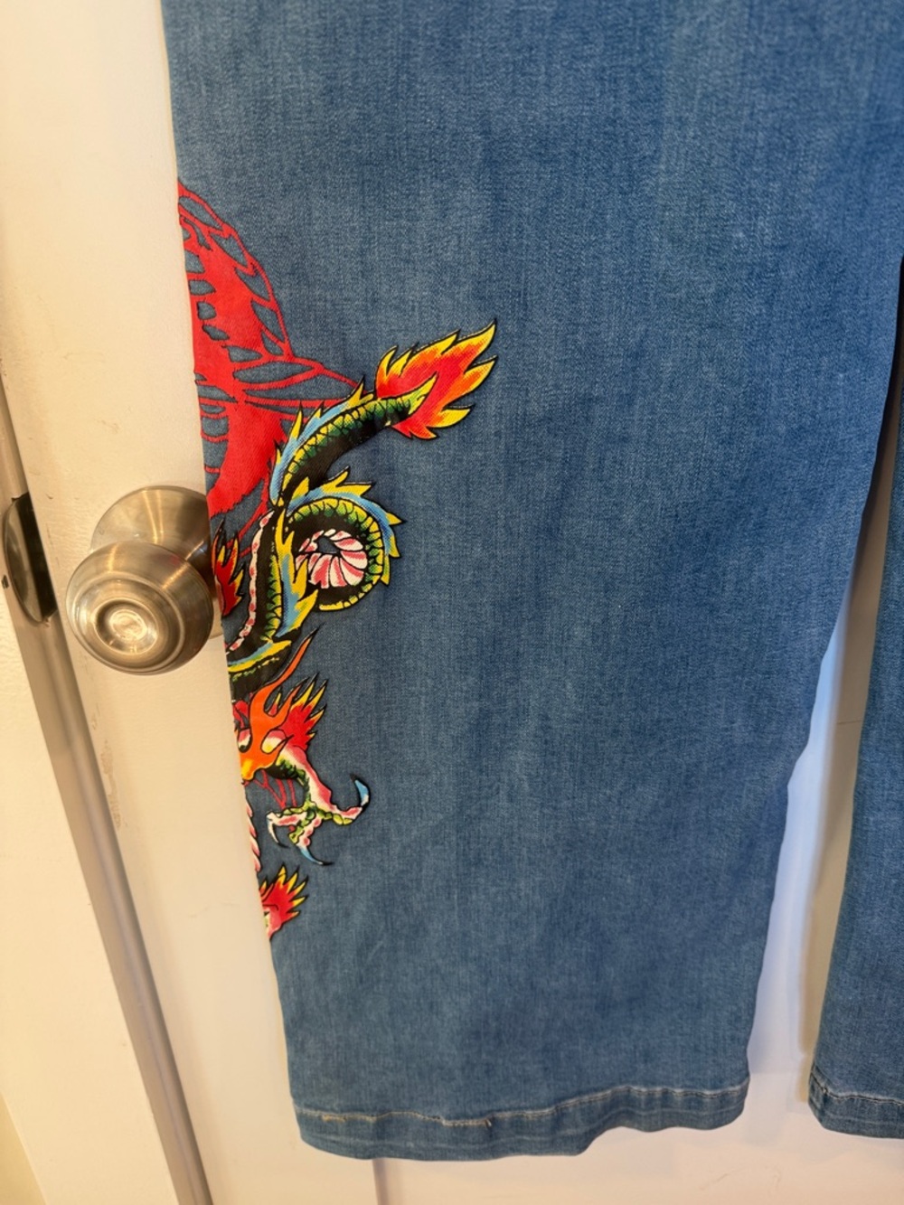 Ed Hardy Women's Blue Denim Jeans with Dragon - Picture 4 of 8